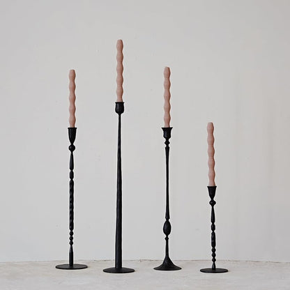 Wide Decorative Hand Forged Metal Taper Holder Black