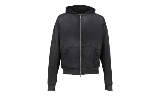 Elliott Distressed Logo Zip Up Hooded Sweatshirt "Washed Black" SS25HO005 WBLK