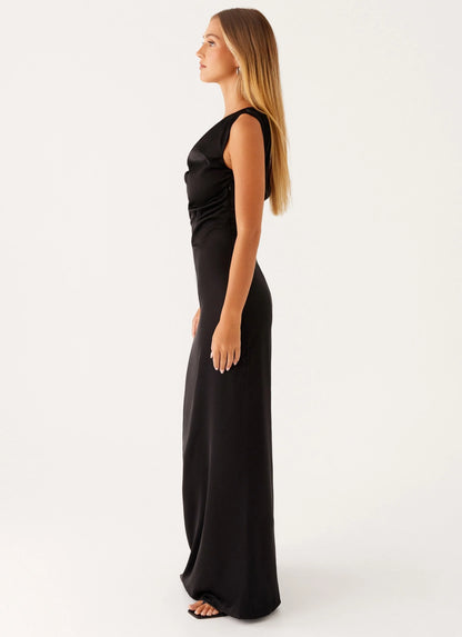 Éva Long Satin Dress Elegant Crystal
