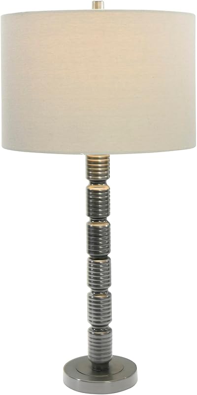 Faceted Metal Table Lamp with Stacked Column Design