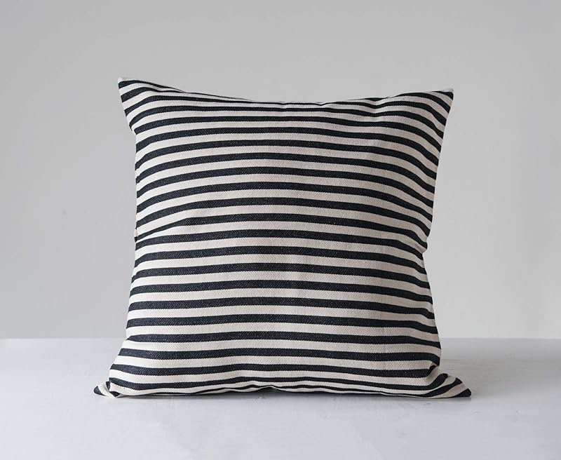 Woven Cotton Striped Pillow Black and Cream