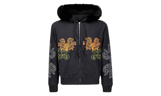 Faux Fur-Trimmed Embroidered Zip-Up "Black" BI0204900