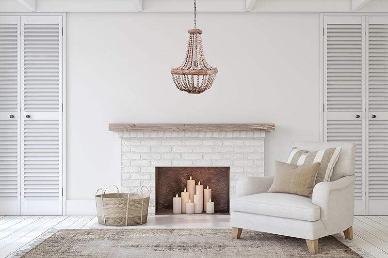 Wood Metal Framed Chandelier with Wood Bead Draping