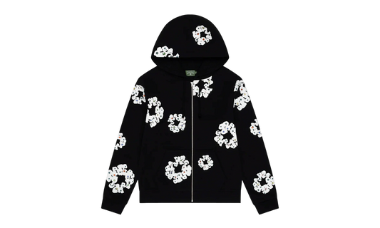 Cotton Wreath Rhinestone Studded Zip Hooded Sweatshirt "Black White" DT591