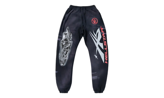Airbrushed Skull Flare Bottom Sweat Pants "Midnight Dye Black" HSR196