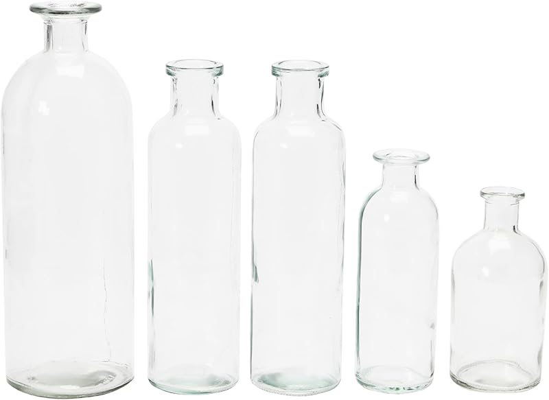 Wood Tray with Vintage Glass Bottle Vases Black Set of 5 Sizes