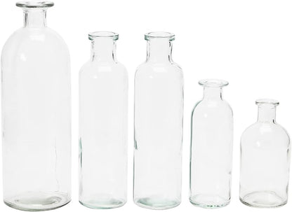 Wood Tray with Vintage Glass Bottle Vases Black Set of 5 Sizes