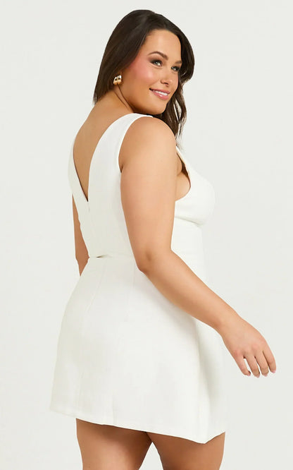 Freddie Mini Dress - Boat Neck Fit and Flare Dress in White