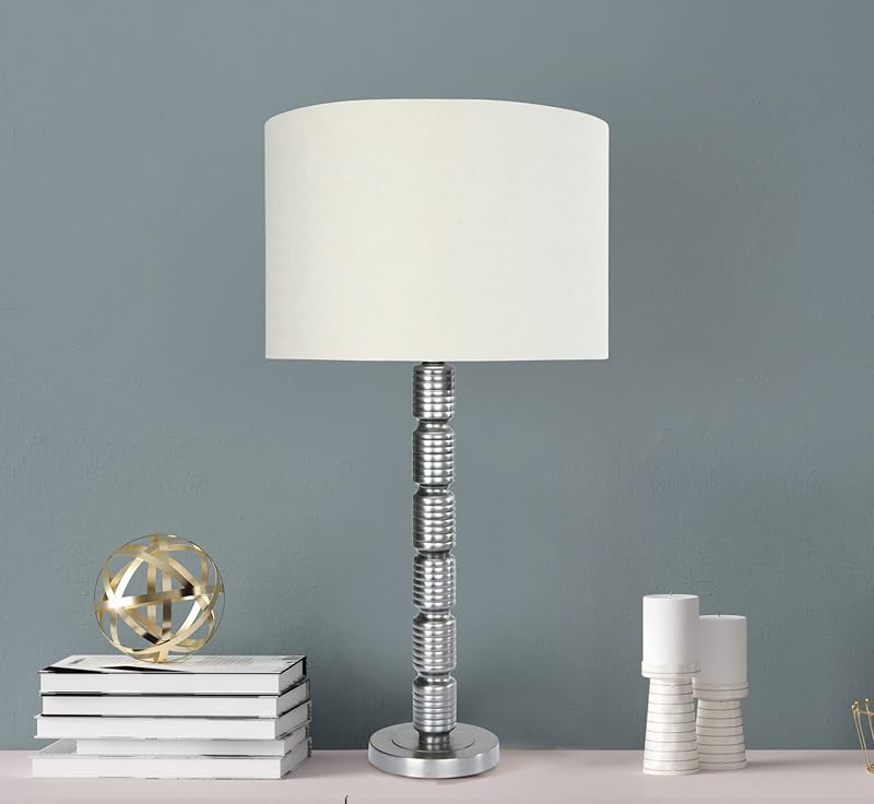 Faceted Metal Table Lamp with Stacked Column Design