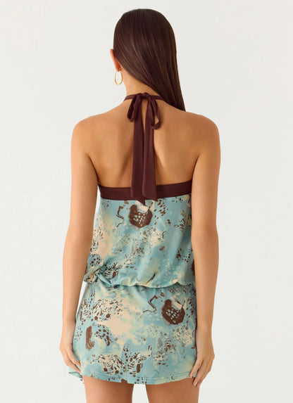 Switch Up Halter Mini Dress - Aqua Blur