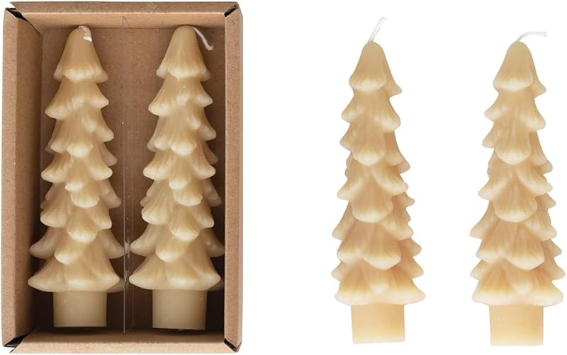 Unscented Tree Shaped Taper Candles Eggnog Boxed Set of 2 5