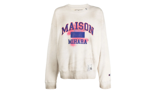 Distressed Teddy Bear Logo Crewneck Sweatshirt "Cream Multi" J10PO513 WHITE
