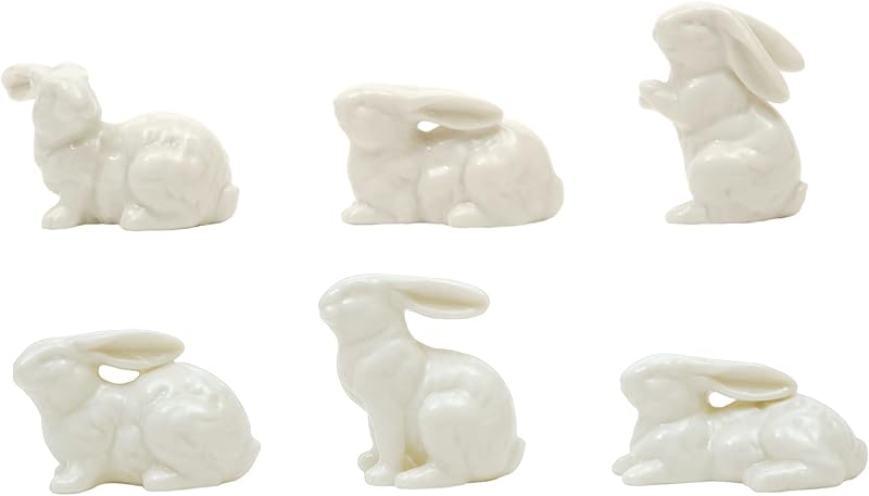 White Ceramic Bunnies Set of 6 Pieces