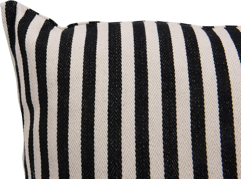 Woven Cotton Striped Pillow Black and Cream
