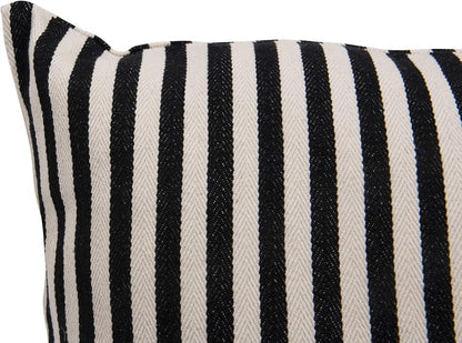 Woven Cotton Striped Pillow Black and Cream