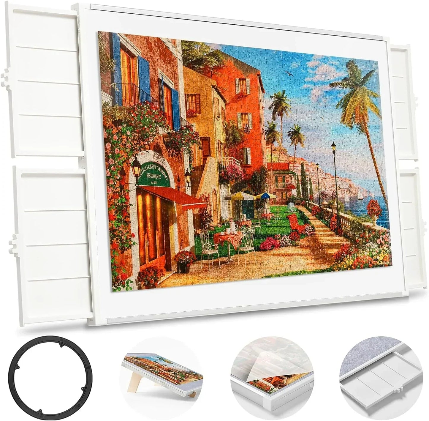 Rotating Puzzle Board with Drawers and Cover,Tilt&Lazy Susan