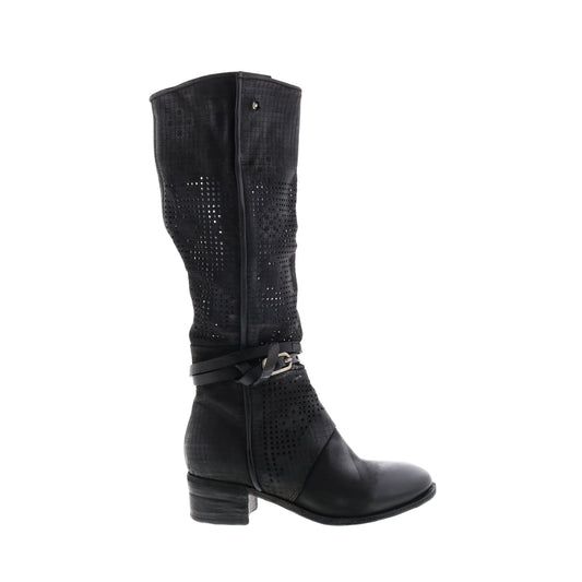 Gene A40313-101 Womens Black Leather Hook & Loop Knee High Boots