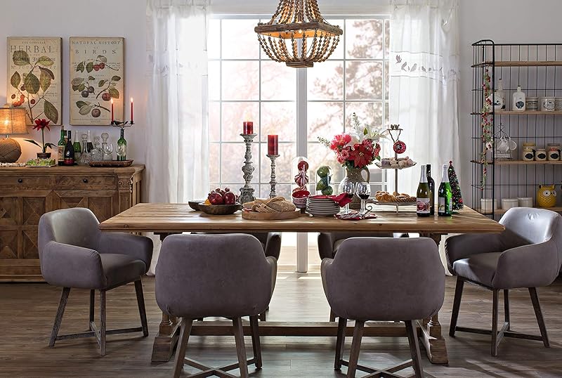 Wood Metal Framed Chandelier with Wood Bead Draping