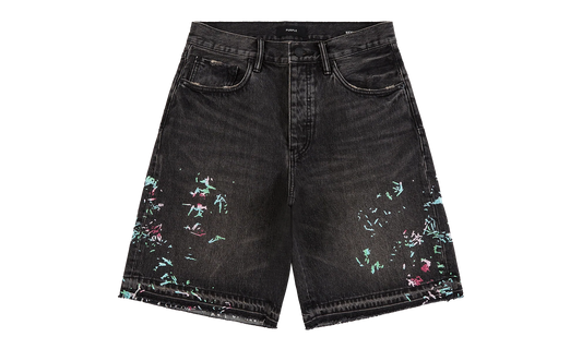 Splatter Embroidery Denim Shorts "Black" P059 UBSB226