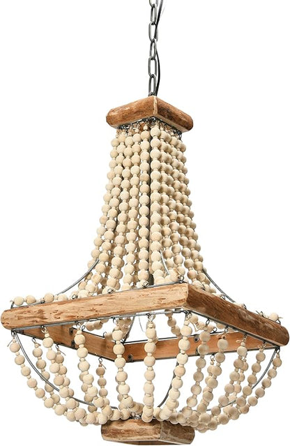 Wood Metal Framed Chandelier with Wood Bead Draping