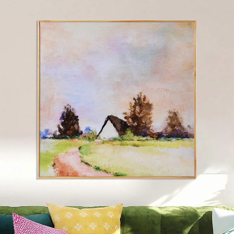315 Square Pastoral Watercolor Print on Canvas in Wood Frame