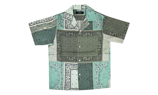 Short Sleeve Bandana Print Silk Button Up Shirt "Green" Y0M06227SE GREE