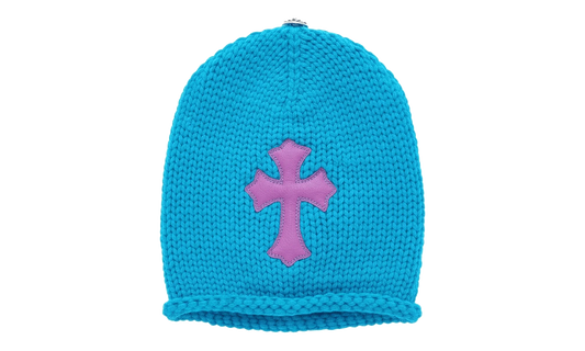 Leather Cross Patch Cashmere Knit Beanie "Blue / Purple" CHRM1132