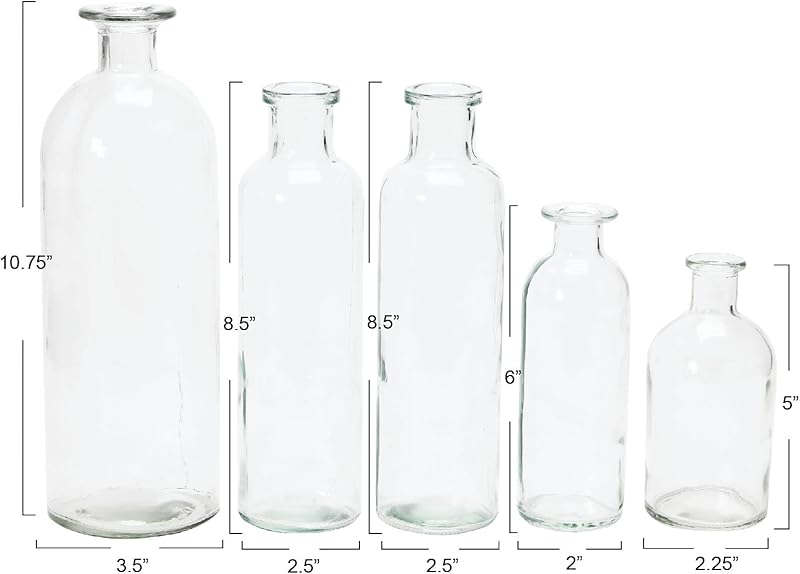 Wood Tray with Vintage Glass Bottle Vases Black Set of 5 Sizes