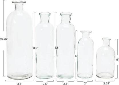 Wood Tray with Vintage Glass Bottle Vases Black Set of 5 Sizes