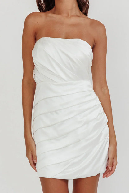 Boulevard Bliss Gathered Mini Dress Off White