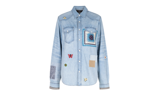 Crochet And Patch Denim Shirt "Blue" XTPS 0219