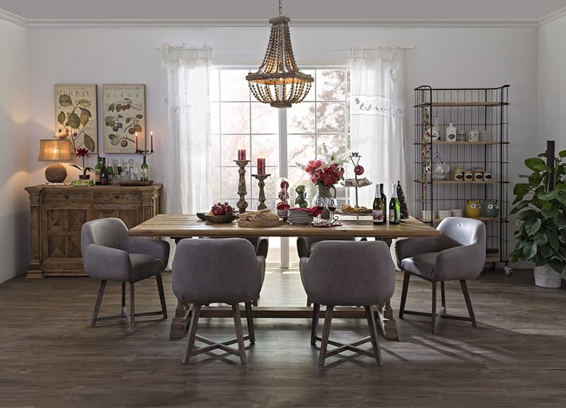 Wood Metal Framed Chandelier with Wood Bead Draping