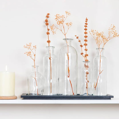 Wood Tray with Vintage Glass Bottle Vases Black Set of 5 Sizes