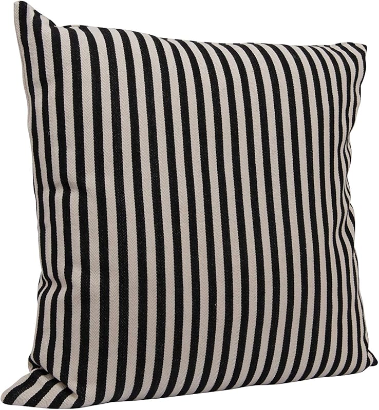Woven Cotton Striped Pillow Black and Cream