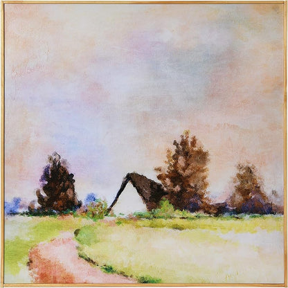 315 Square Pastoral Watercolor Print on Canvas in Wood Frame