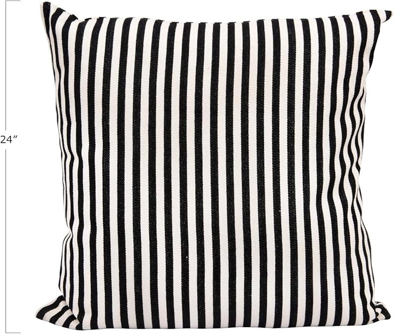 Woven Cotton Striped Pillow Black and Cream