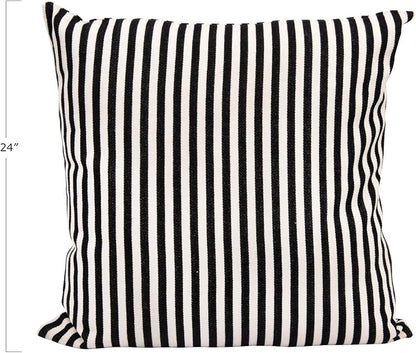 Woven Cotton Striped Pillow Black and Cream