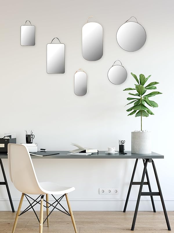 Various Velvet Edged Wall Mirrors Multicolor Set of 6