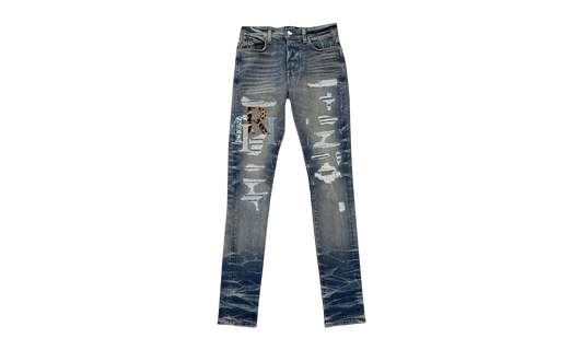 Leather Staggered Logo Jeans "Vintage Indigo Multi" AW23MDS021 875
