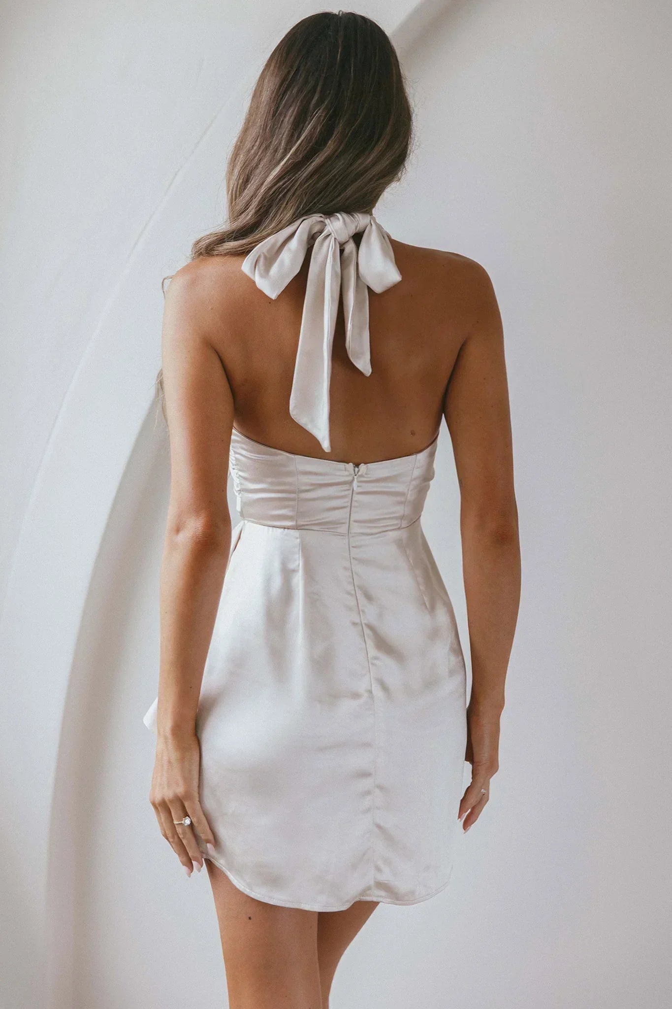 Stars Align Halterneck Satin Dress Champagne