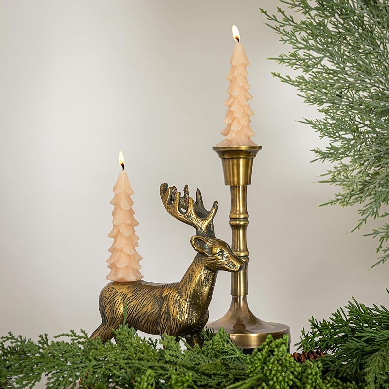 Unscented Tree Shaped Taper Candles Eggnog Boxed Set of 2 5