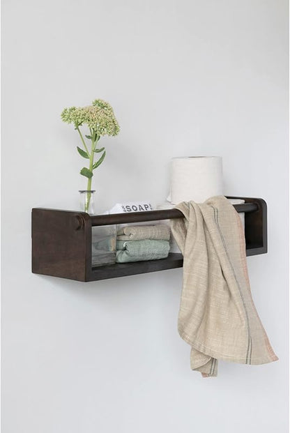 Mango Wood Wall Shelf with Rod Espresso Finish