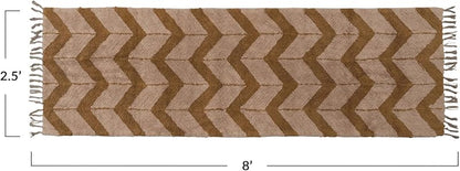 Cotton Tufted Floor Runner with Chevron Pattern and Fringe Brown and Beige