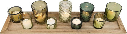Wood Tray with 9 Green Glass Votive Holders