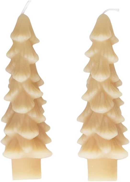 Unscented Tree Shaped Taper Candles Eggnog Boxed Set of 2 5