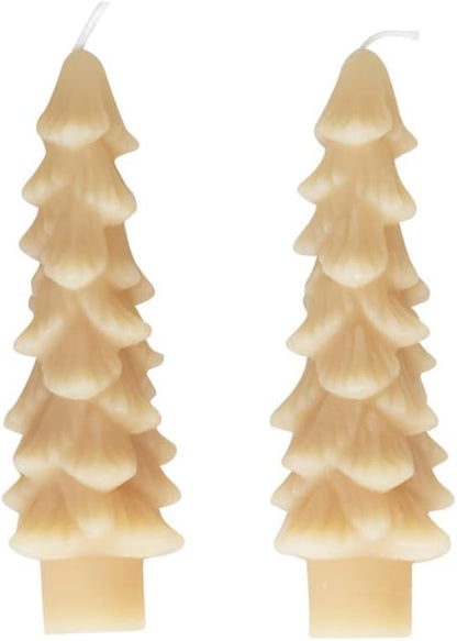 Unscented Tree Shaped Taper Candles Eggnog Boxed Set of 2 5
