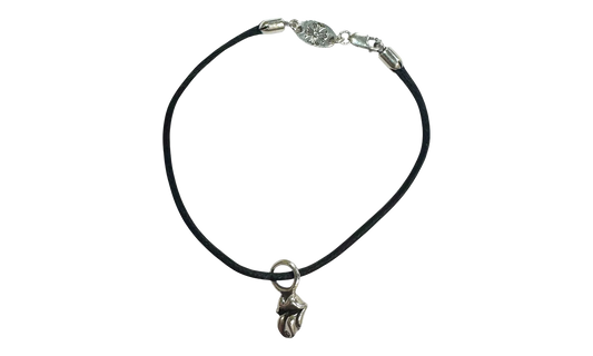 The Rolling Stones Diamond Lips Pendant Cord Bracelet "Black Silver" CHRM1124