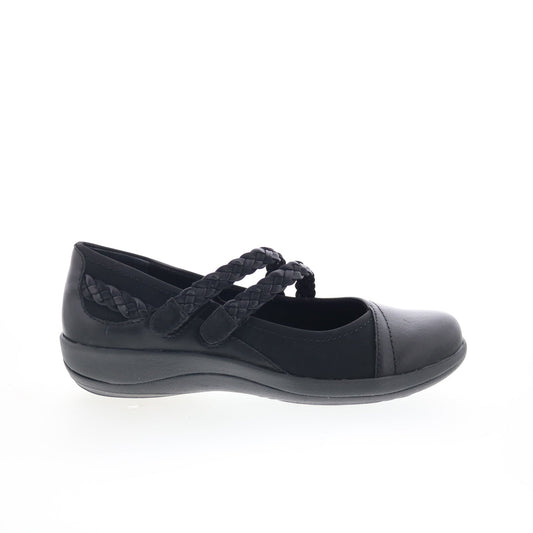 Aetrex Annie DM450 Womens Black Wide Leather Strap Mary Jane Flats Shoes
