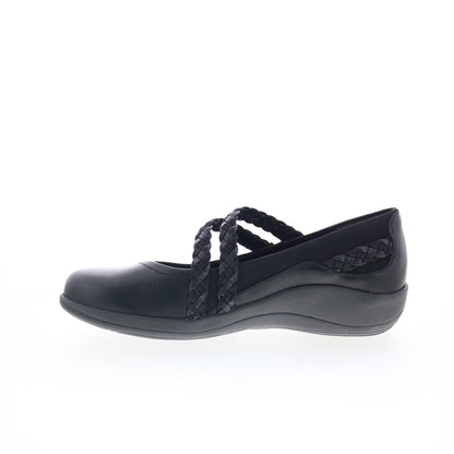 Aetrex Annie DM450 Womens Black Wide Leather Strap Mary Jane Flats Shoes