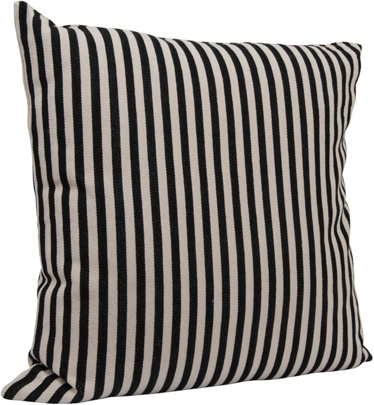 Woven Cotton Striped Pillow Black and Cream